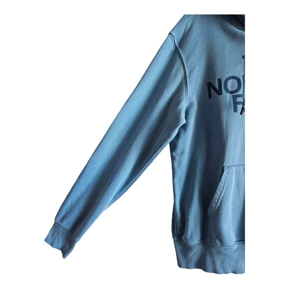 THE NORTH FACE Men S Hoodie Sweatshirt Blue Logo Drawstring Kangaroo Pocket 42" - Picture 4 of 8